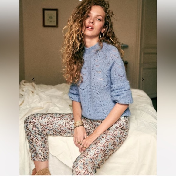 Sézane Gustavo Trousers Jaquard Blue Bordeaux size 34 - Picture 2 of 3